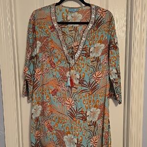 Floral Paradise Swim Coverup - Blue and Orange